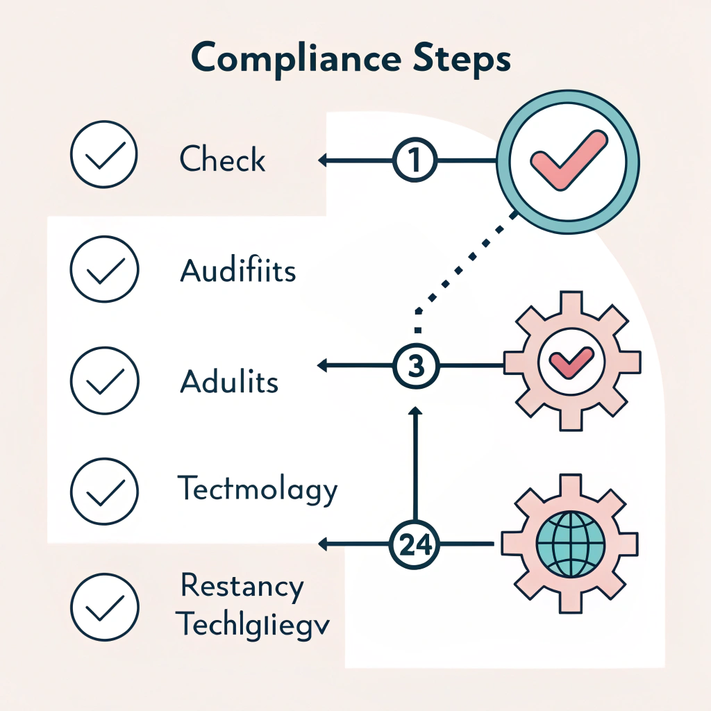 Minimalist icons depicting strategic compliance and regulatory update steps.