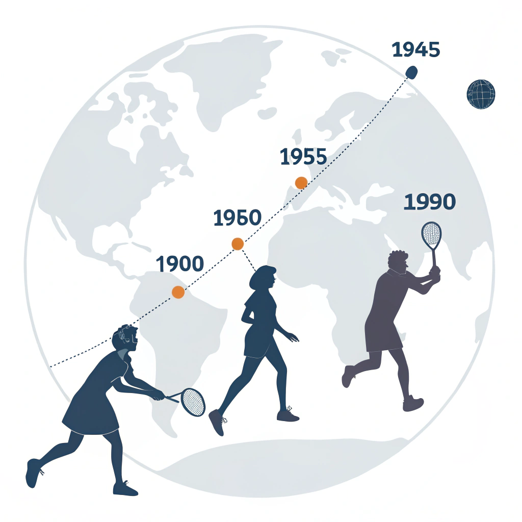 Minimalist abstract illustration symbolizing padel's global expansion in the 1980s and 1990s