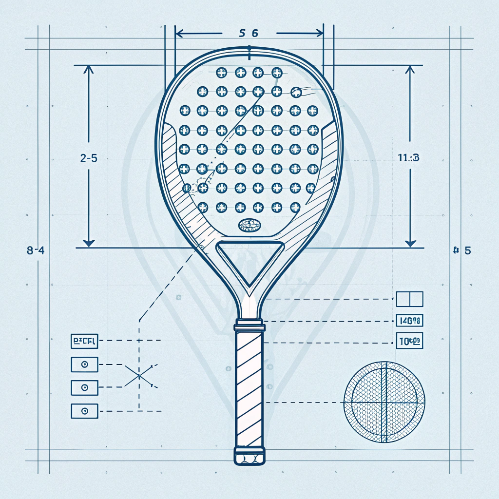 A minimalist flat blueprint of a padel racket with abstract technical details in modern style