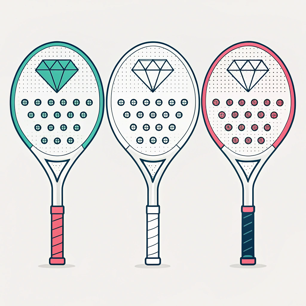 Three distinct padel racket shapes illustrated in a flat, vibrant minimalist style.
