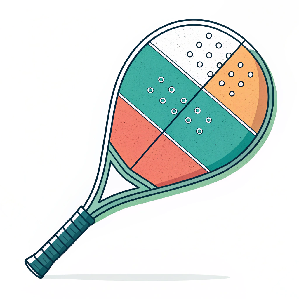 "Minimalist 2D illustration of a customizable teardrop padel racket"