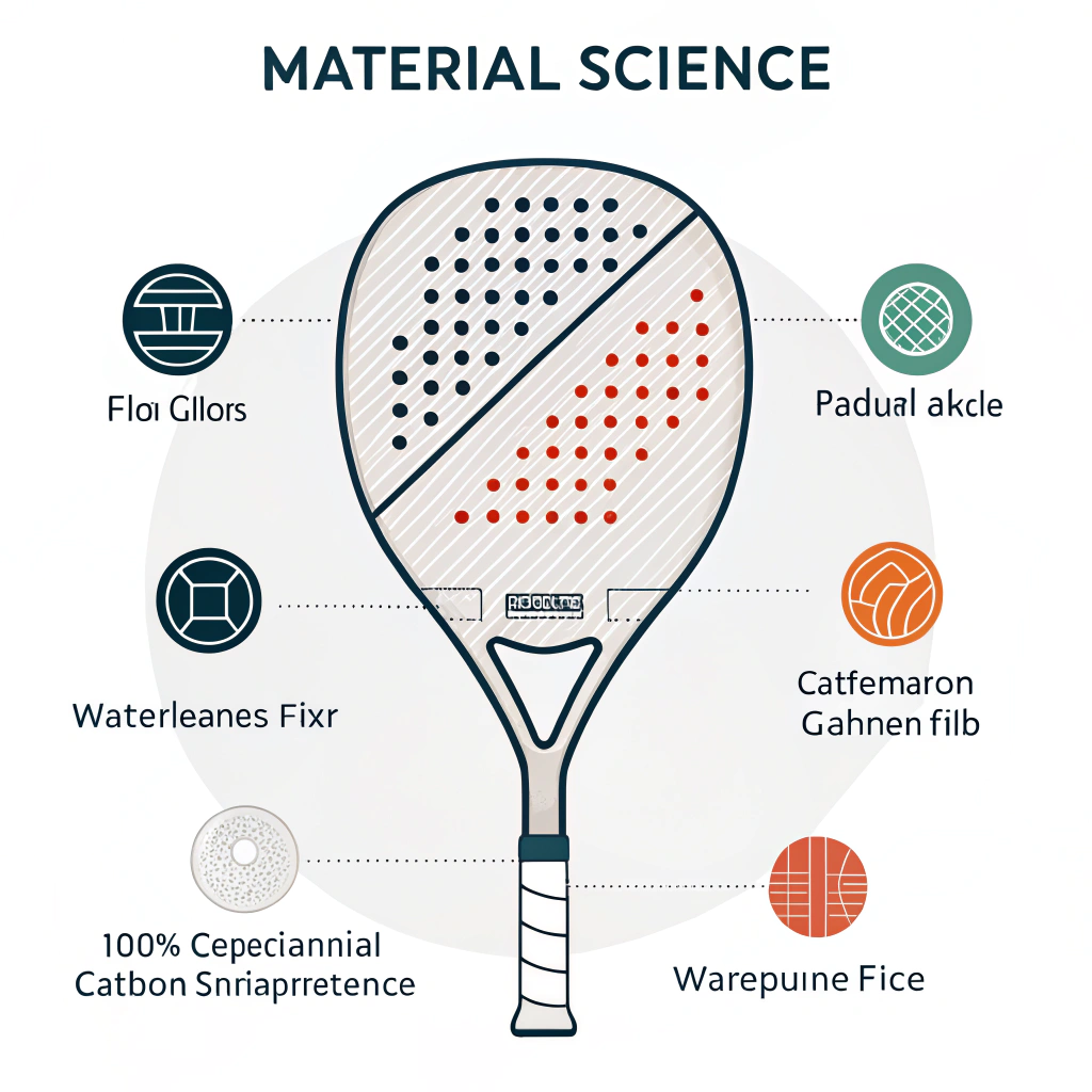 Minimal vector art showcasing padel racket materials with clear abstract textures and color contrasts.