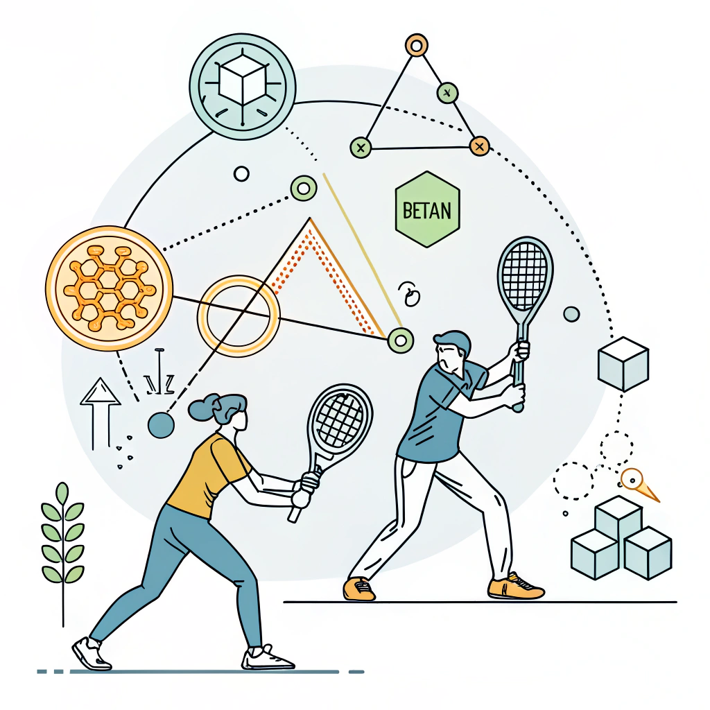 Minimalist 2D illustration of padel sports networking and innovation atmosphere