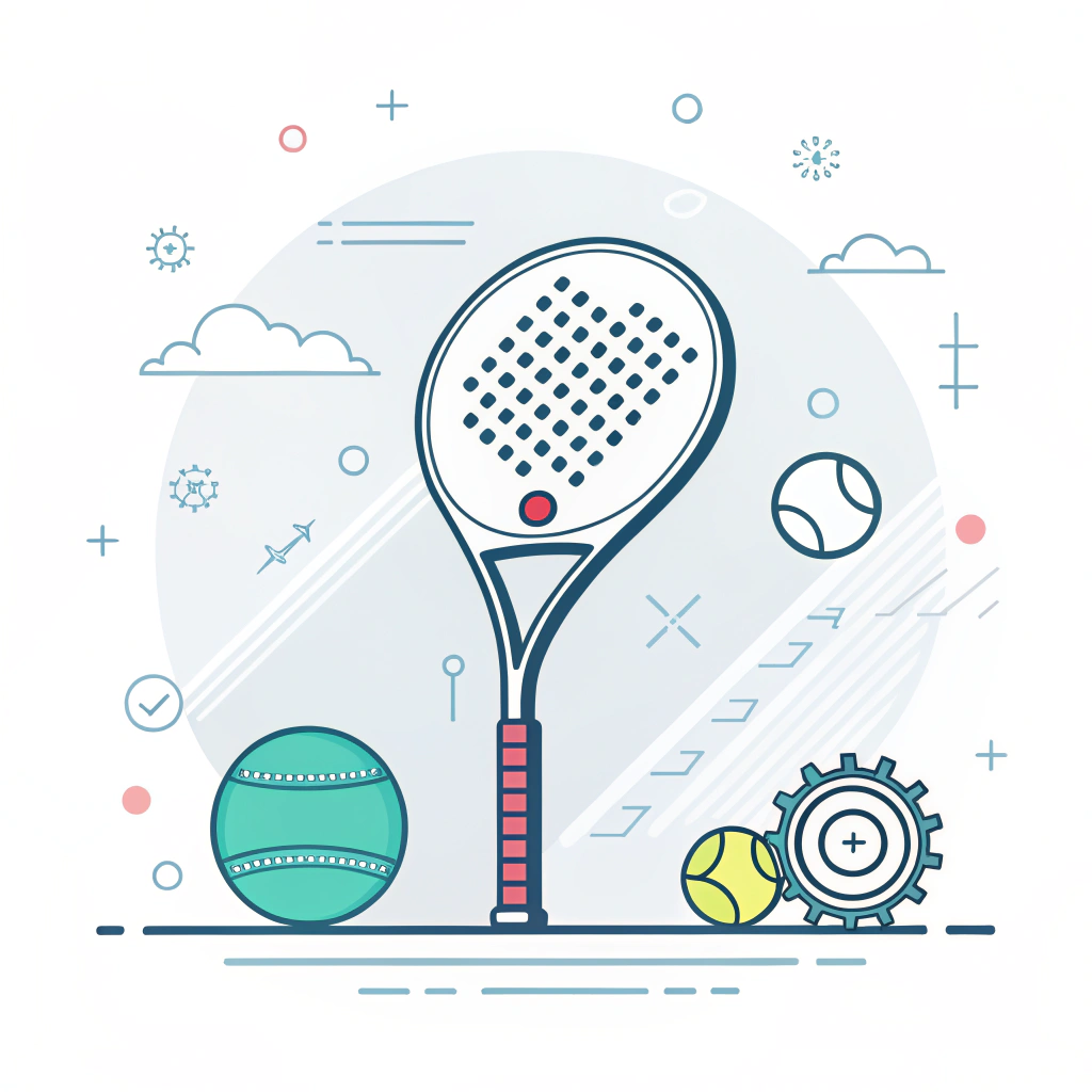Minimalist illustration of futuristic padel equipment with advanced design elements