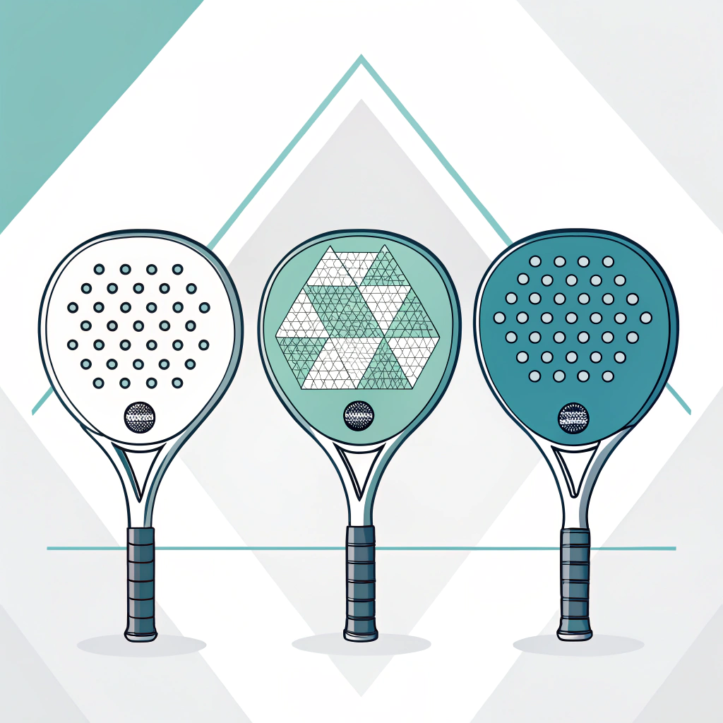 minimalist illustration of three padel rackets with abstract design elements
