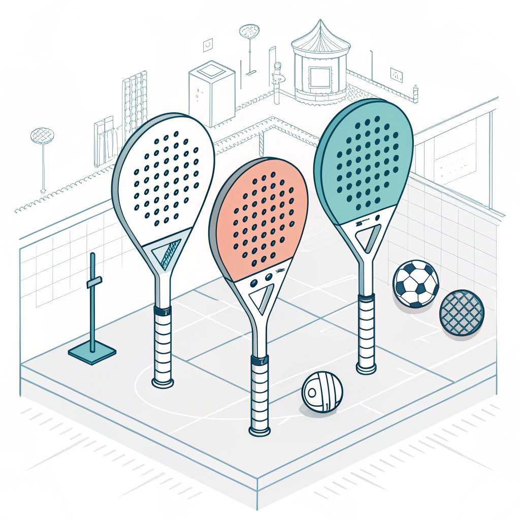 Minimal 2D illustration of padel racket production with three shapes
