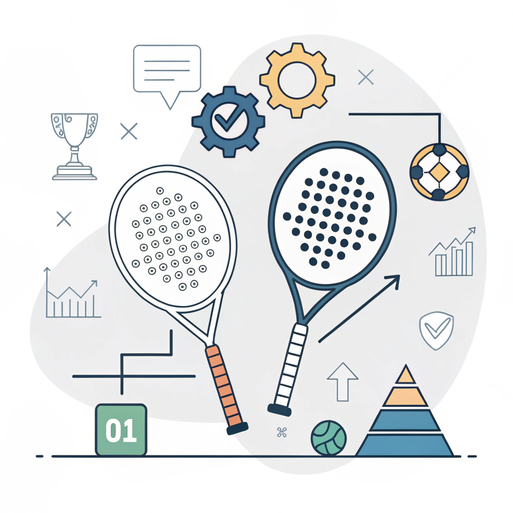 Flat illustration merging padel rackets with abstract business strategy elements