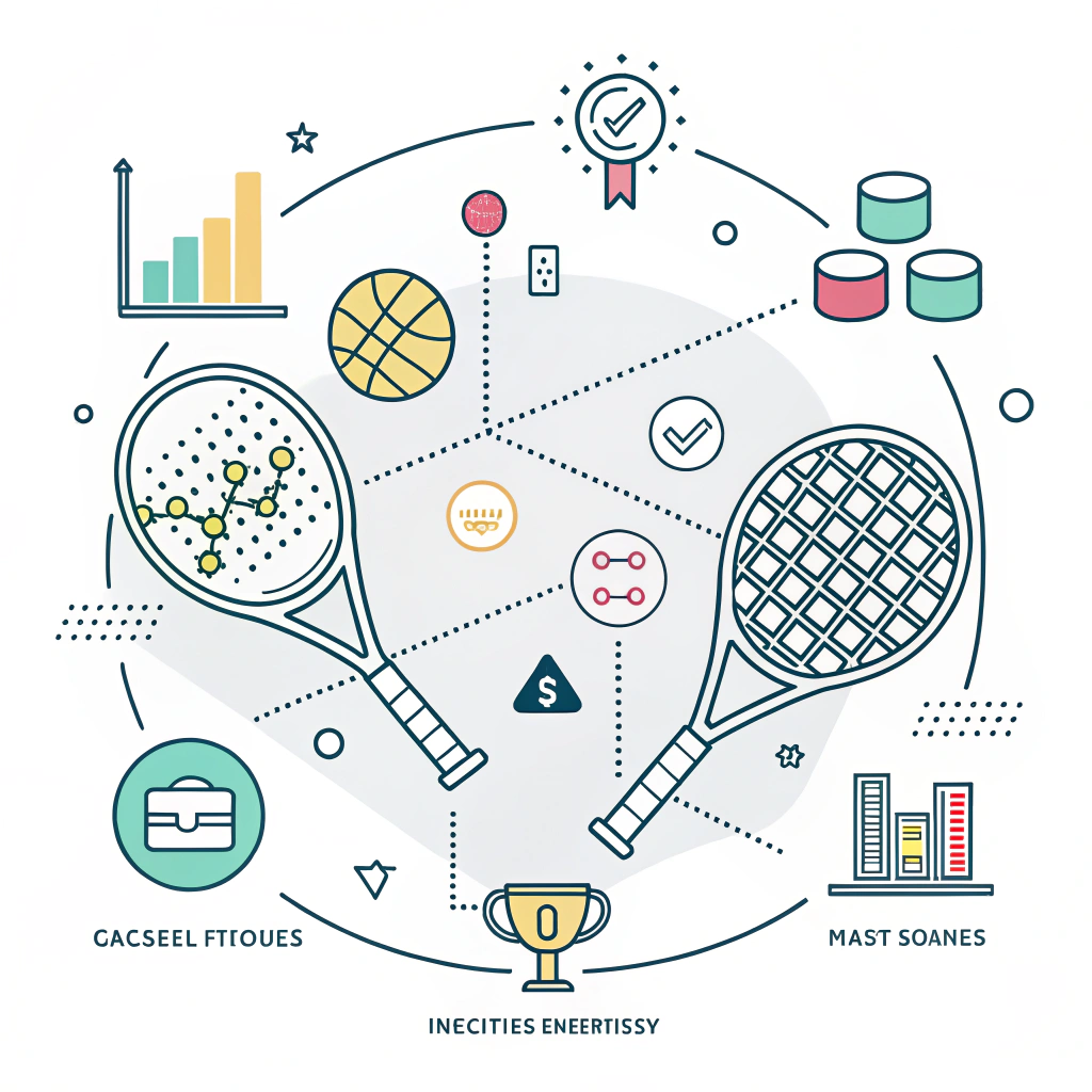 Minimalistic flat illustration representing industry collaboration and data insights in padel manufacturing.