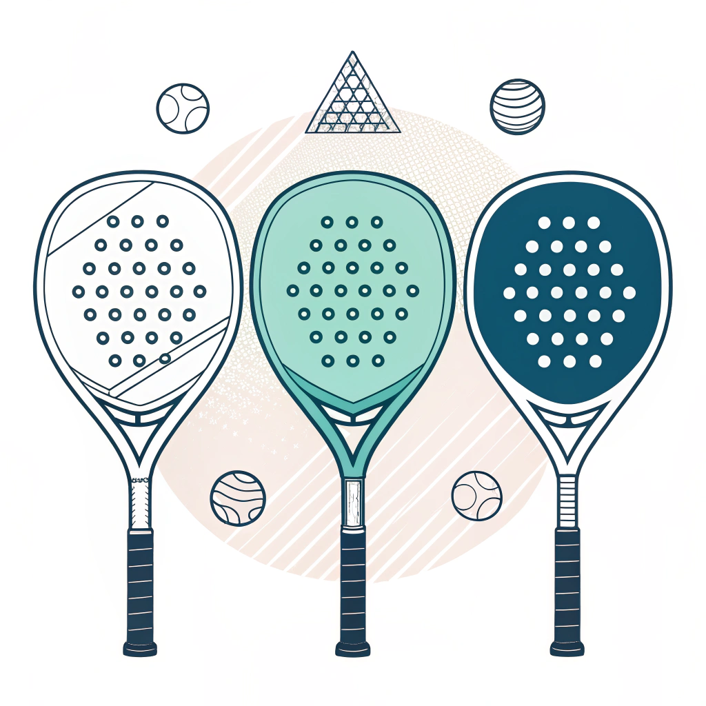 minimalist 2D artwork of three padel rackets showcasing customization and modern manufacturing techniques