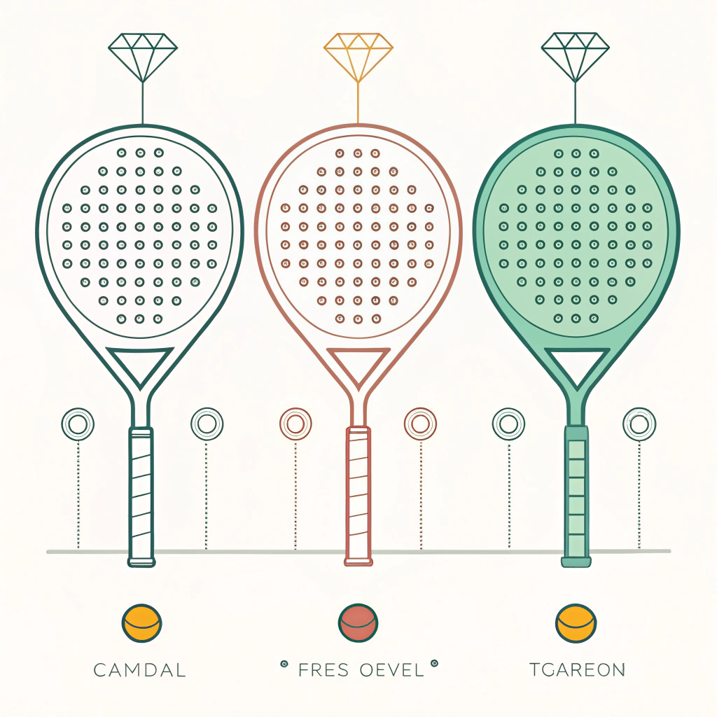 A flat and minimalist display of three unique padel racket shapes symbolizing customization