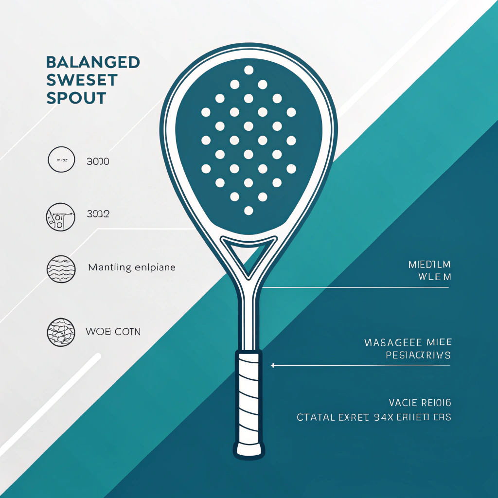 "Minimalist 2D illustration of a teardrop padel racket with balanced design features."