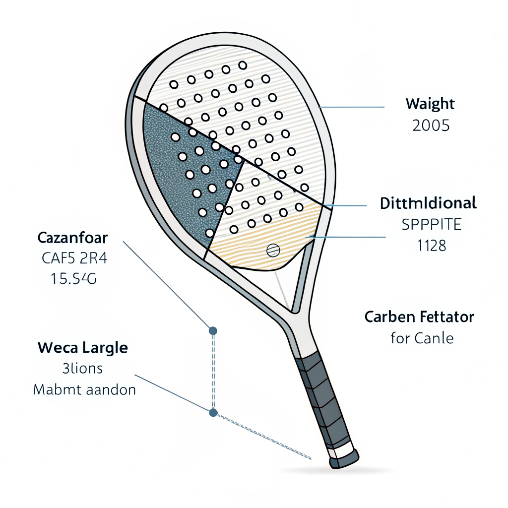 Simple 2D illustration depicting padel racket layers with carbon fiber and fiberglass