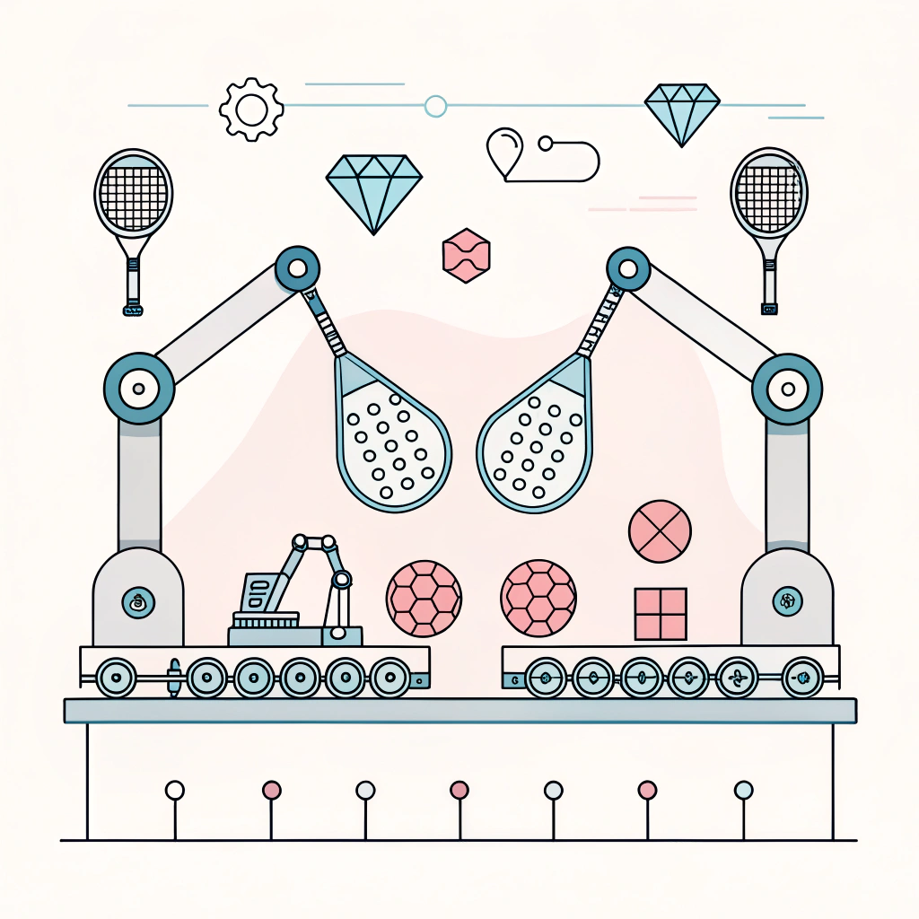 Flat design illustration of padel racket manufacturing with custom shapes