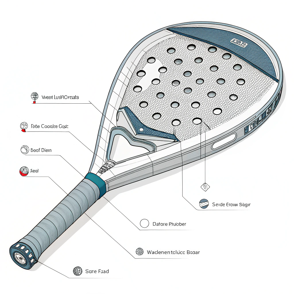 Simplified 2D exploded view of a diamond padel racket design.