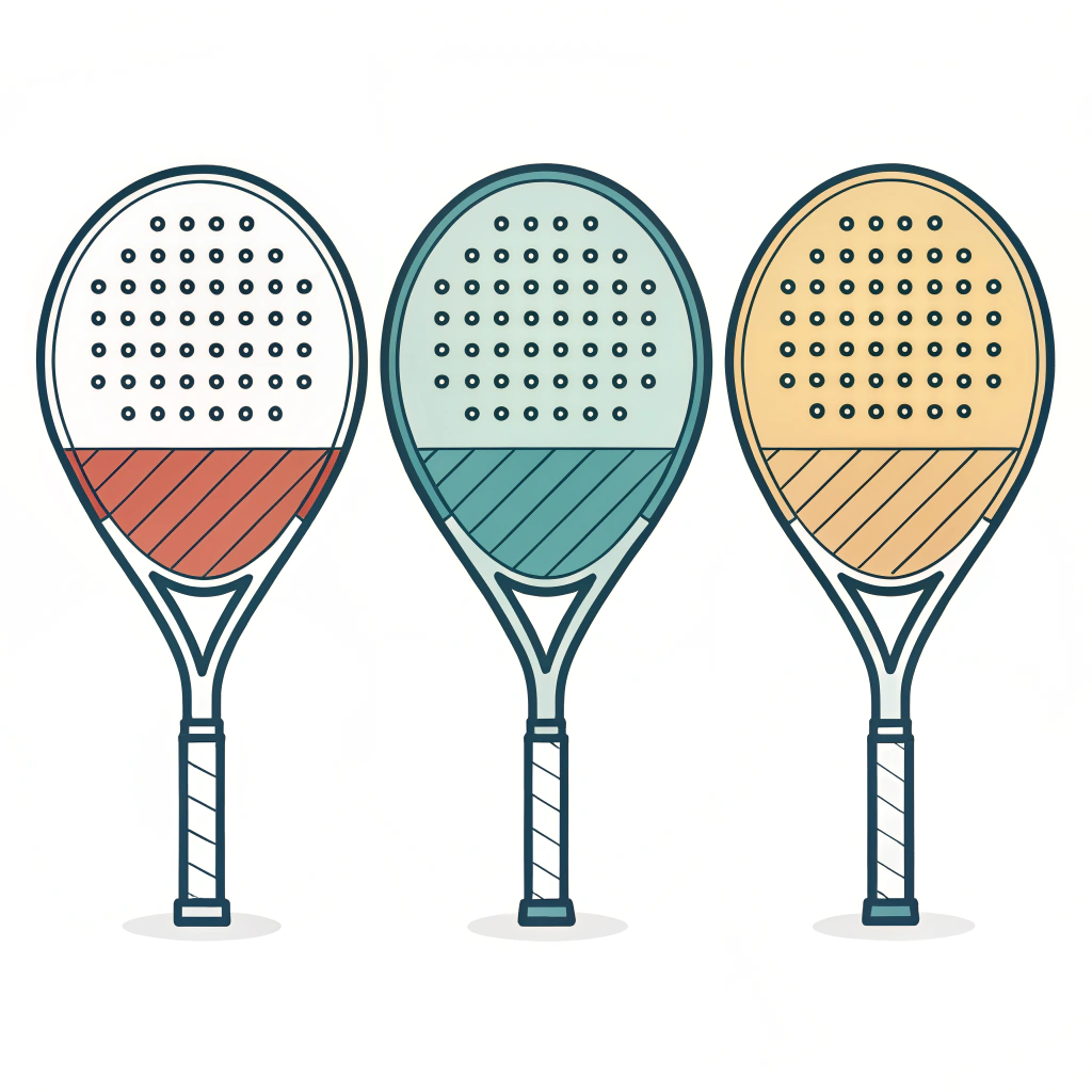 2D flat illustration of three padel rackets showing different shapes