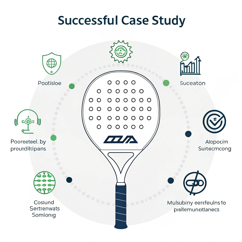 Minimalist flat design of successful padel racquet production and partnership.