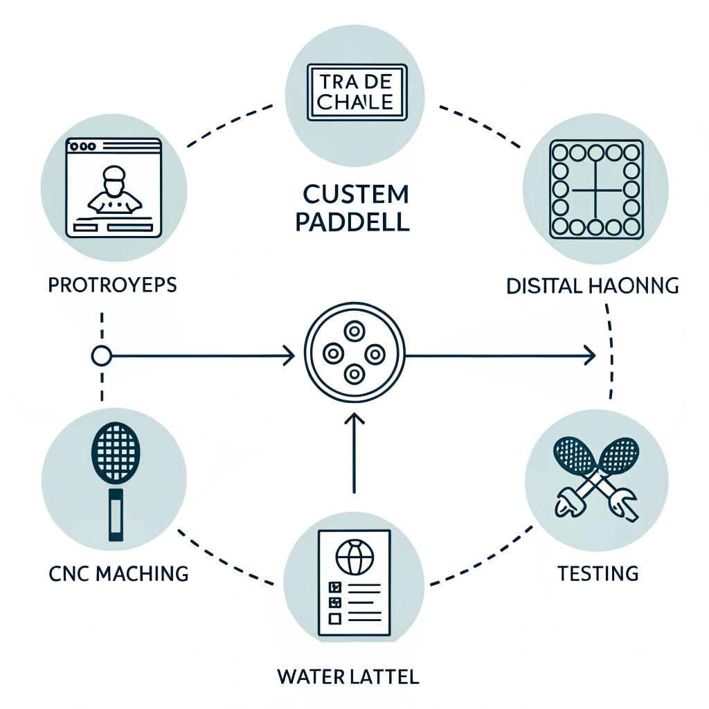 Minimalist diagram showing steps of custom padel paddle development