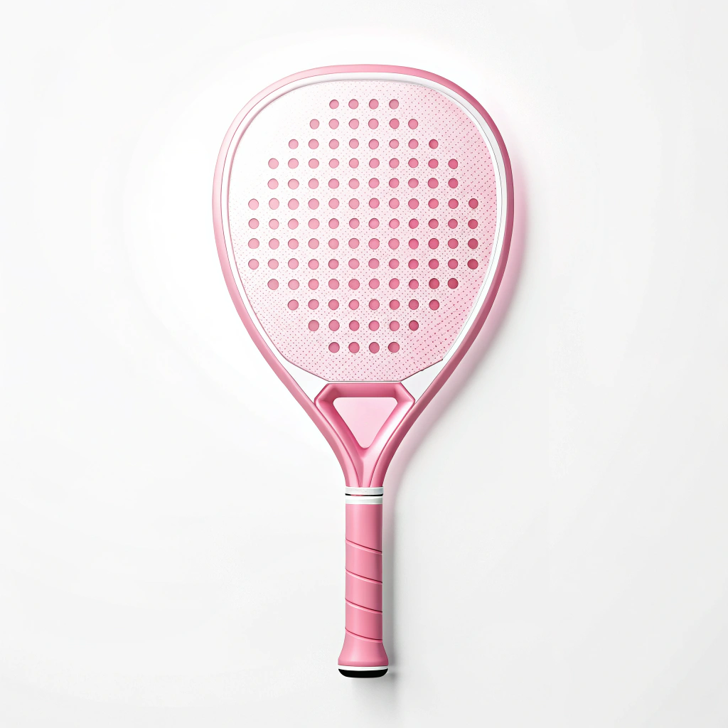 Minimalist illustration of a glowing custom pink padel racket representing brand excellence