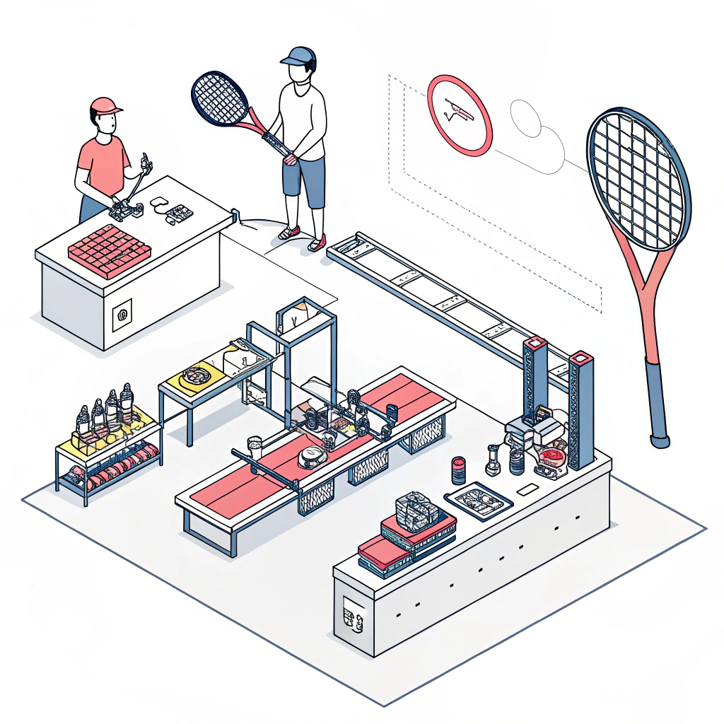 Flat design illustration of advanced padel racquet production.