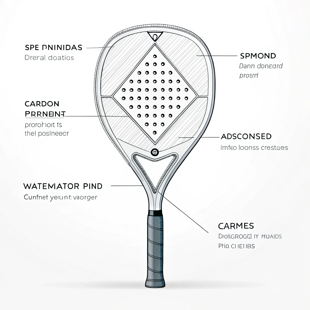 A sleek minimalist illustration highlighting a futuristic diamond padel racket with advanced engineering detail.