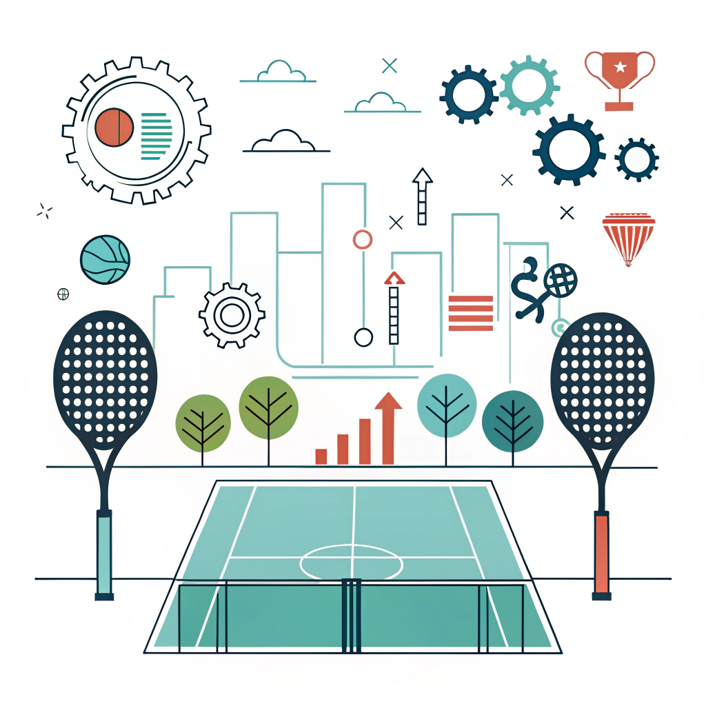 Flat design illustration showcasing innovative padel sports equipment and dynamic B2B trends.
