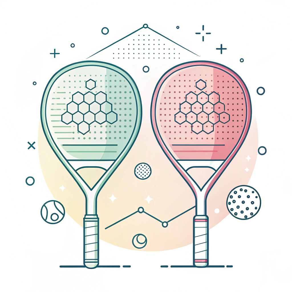 Simple 2D illustration comparing fiberglass and carbon fiber padel rackets