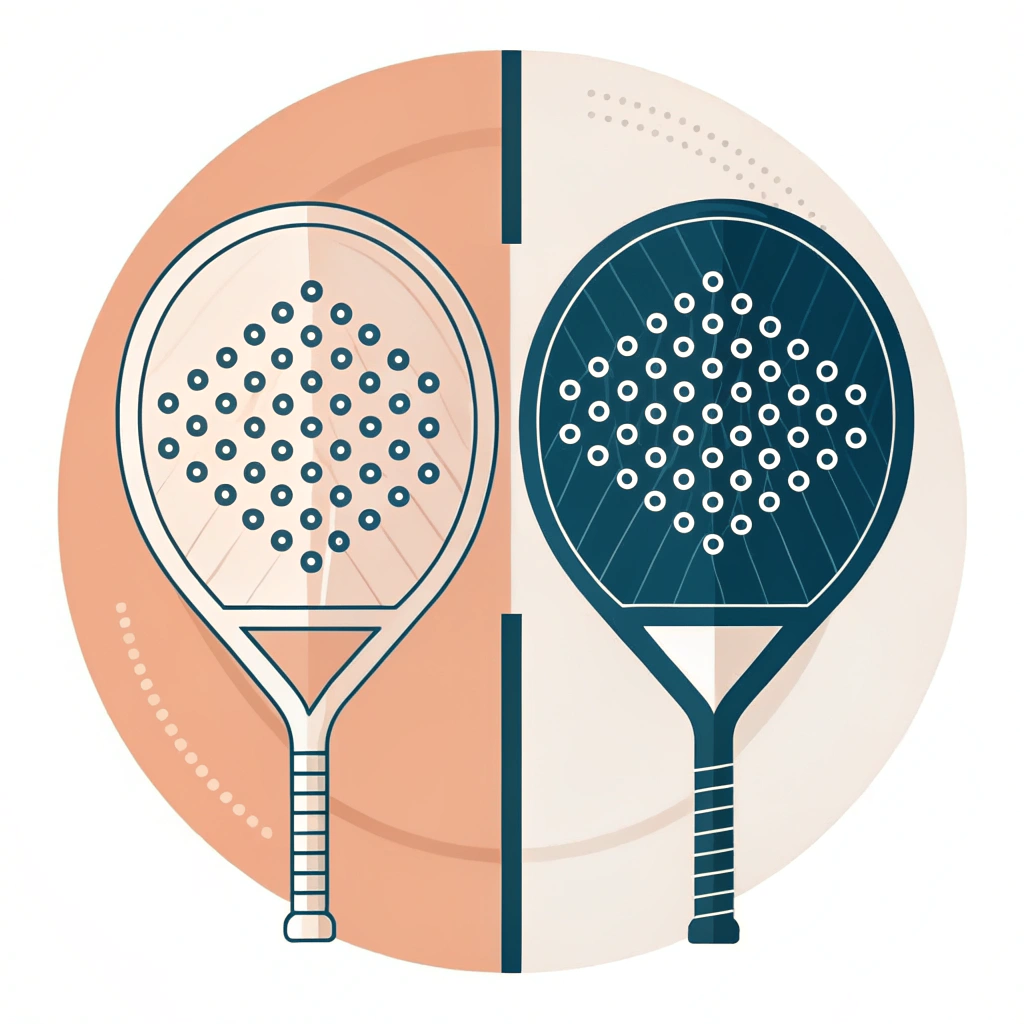 A minimalist illustration of a split padel racket highlighting contrasting fiberglass and carbon fiber textures for performance.