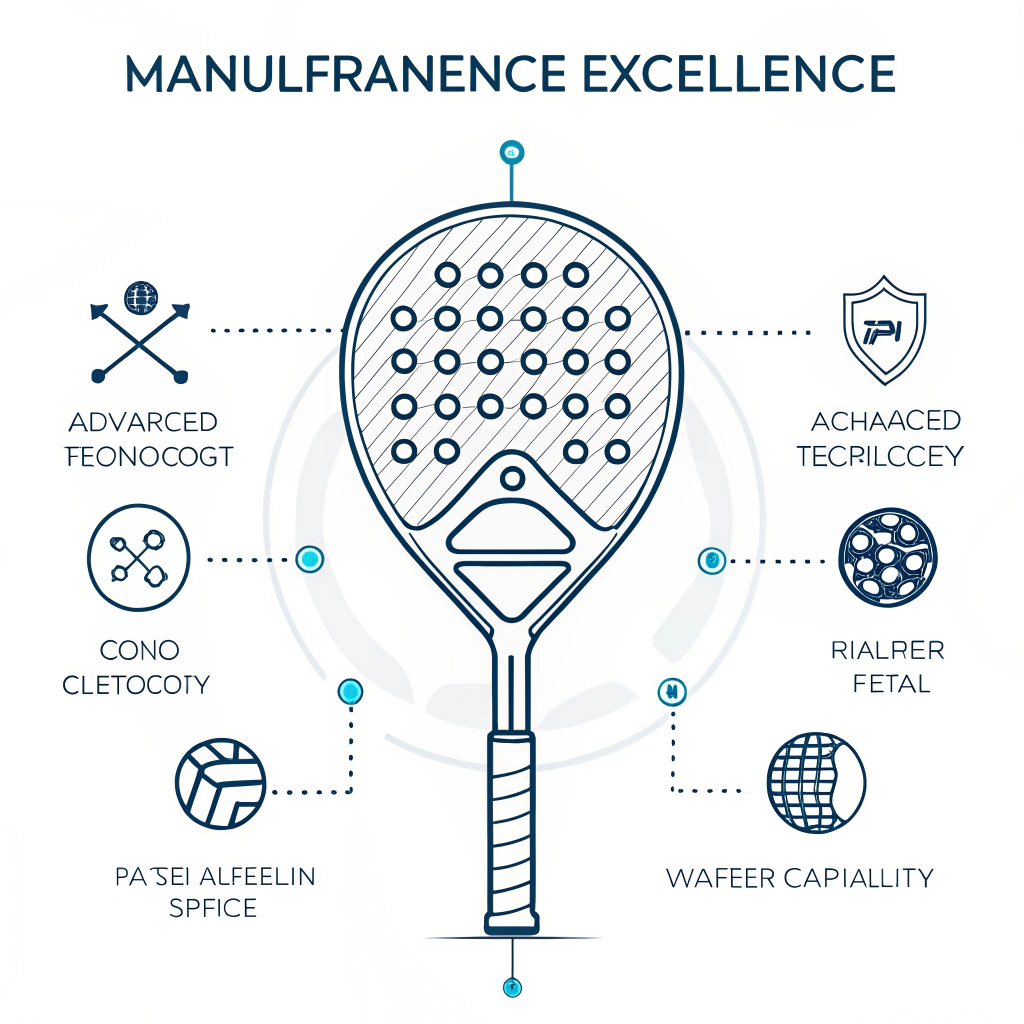 Minimal flat design padel racket with futuristic production elements.