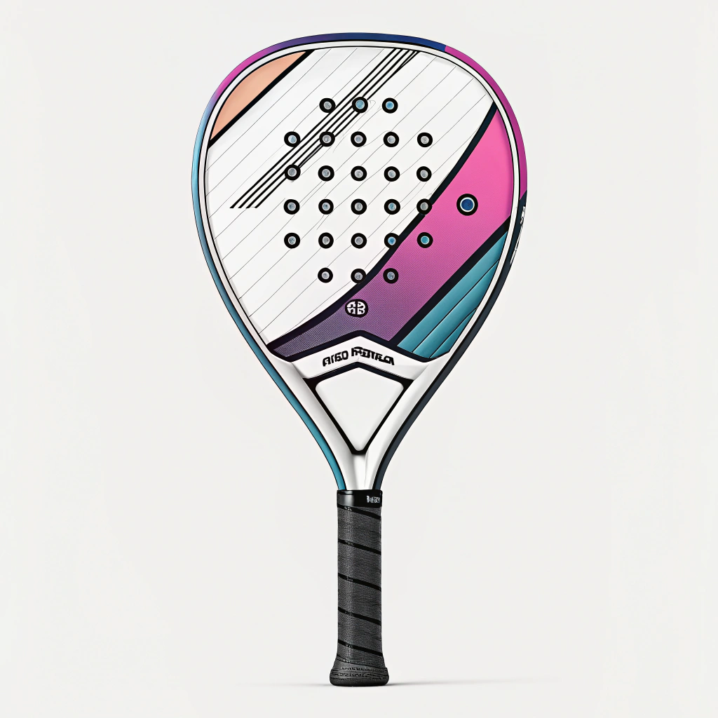2D minimalist illustration of a sleek custom diamond padel racket