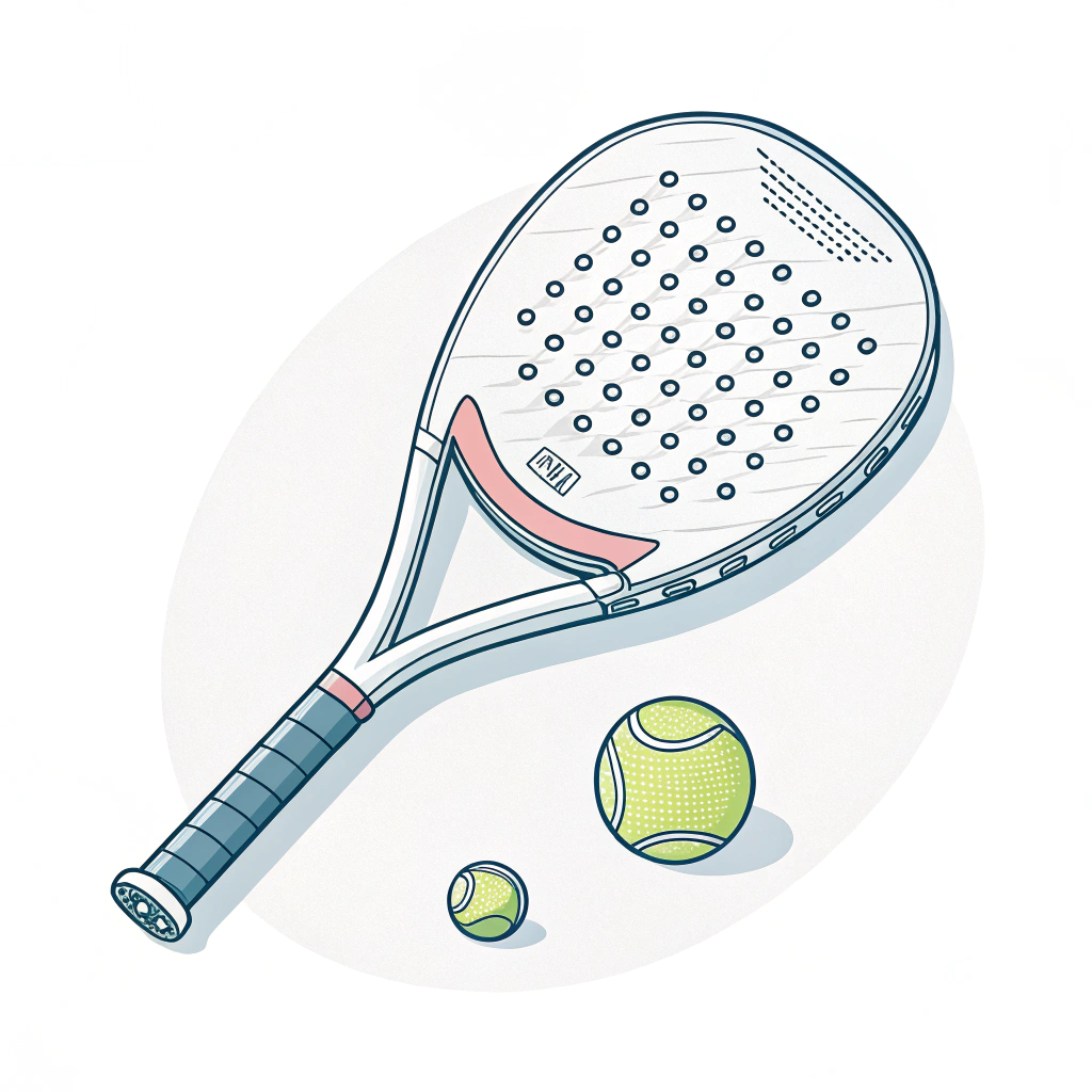 Minimal illustration of a modern padel racket and ball in sleek, simplified style