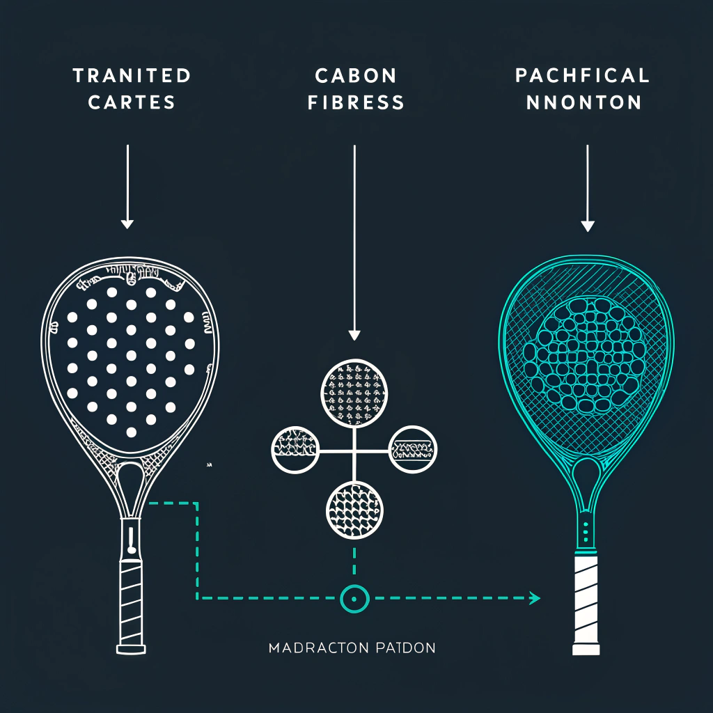 Minimal illustration of padel racket production with technical details