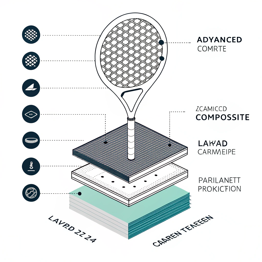 "Simple illustration of layered carbon fiber production process for padel rackets"