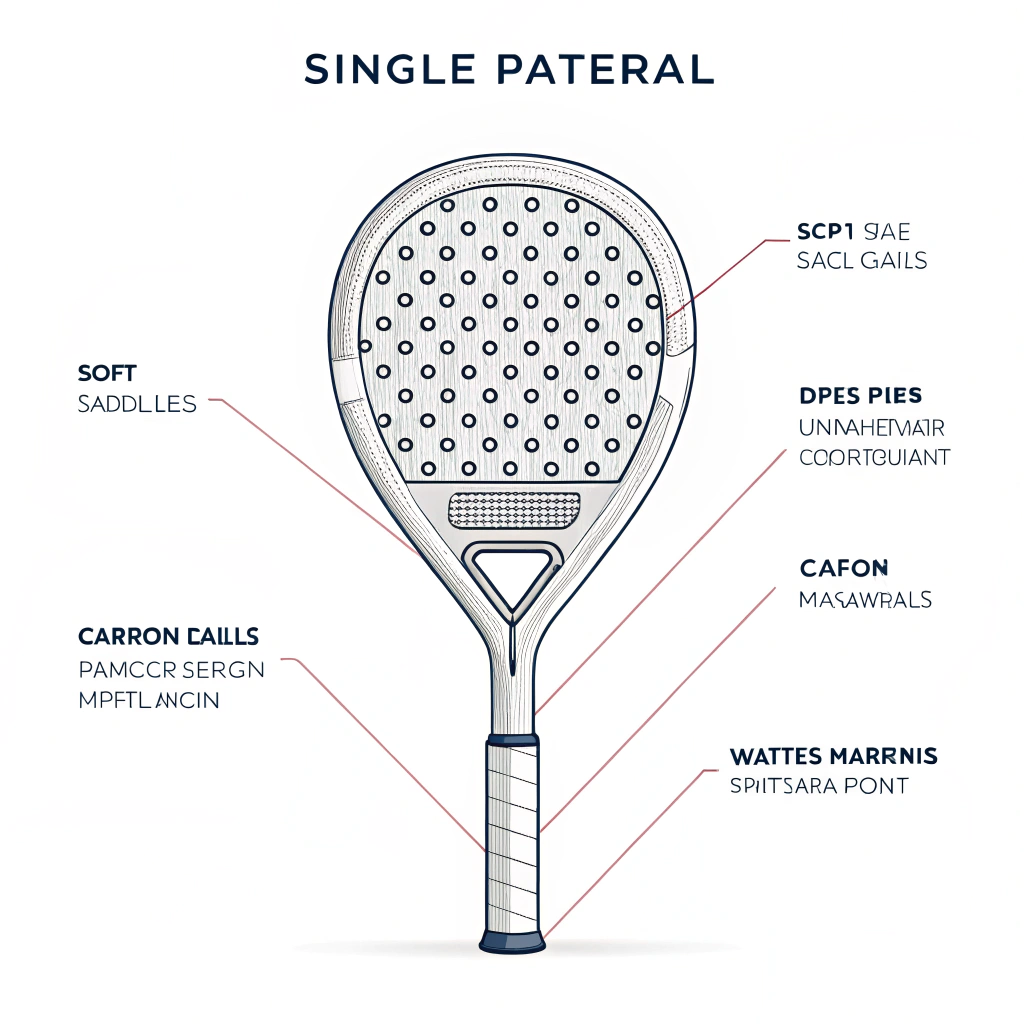 Minimalist illustration emphasizing detailed textures of a padel racket's materials