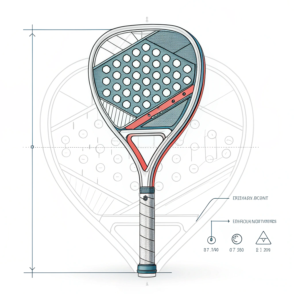 Minimalist illustration of a diamond padel racket showcasing advanced engineering details