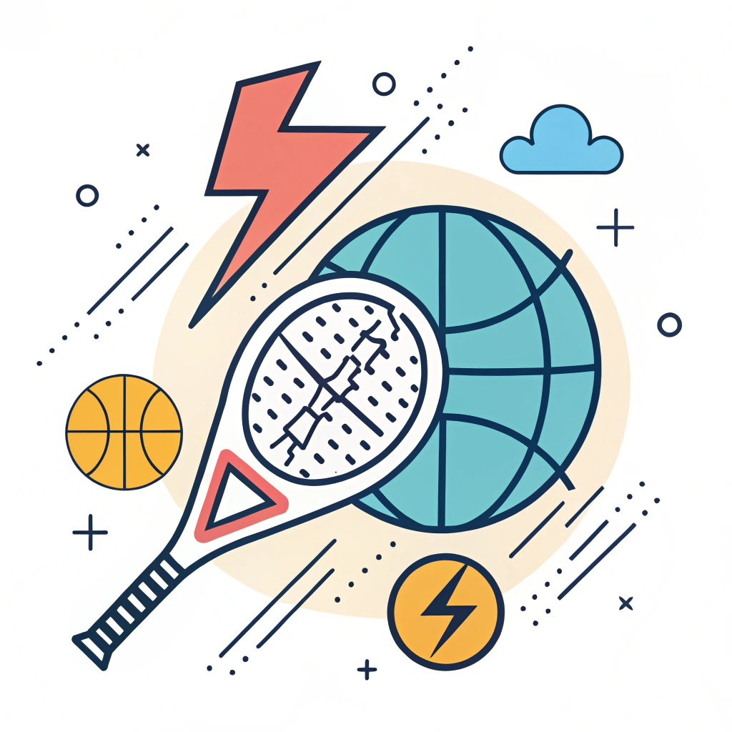 Minimalist illustration of a padel racket with a globe representing global sports trends.