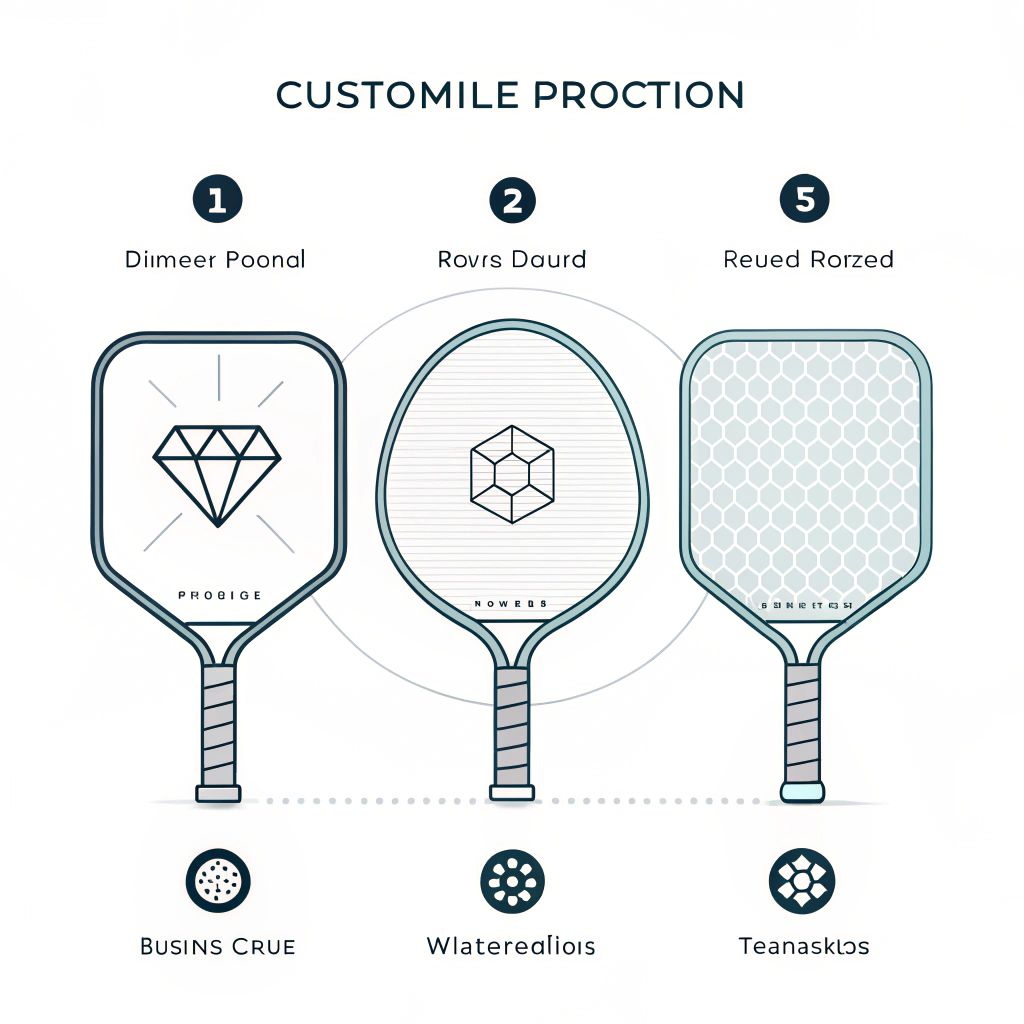Clean 2D illustration of customizable pickleball paddles in various modern shapes