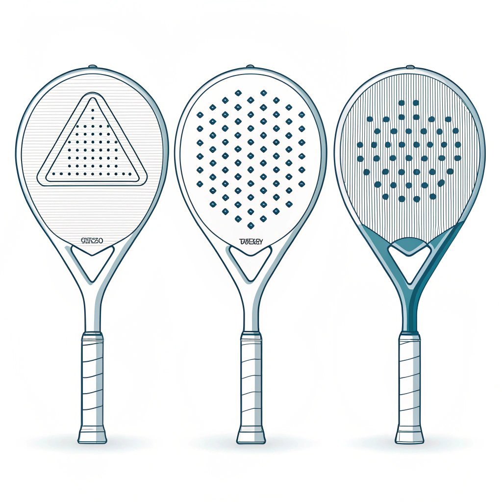 2D flat illustration showing three distinct padel racket shapes in minimalist style