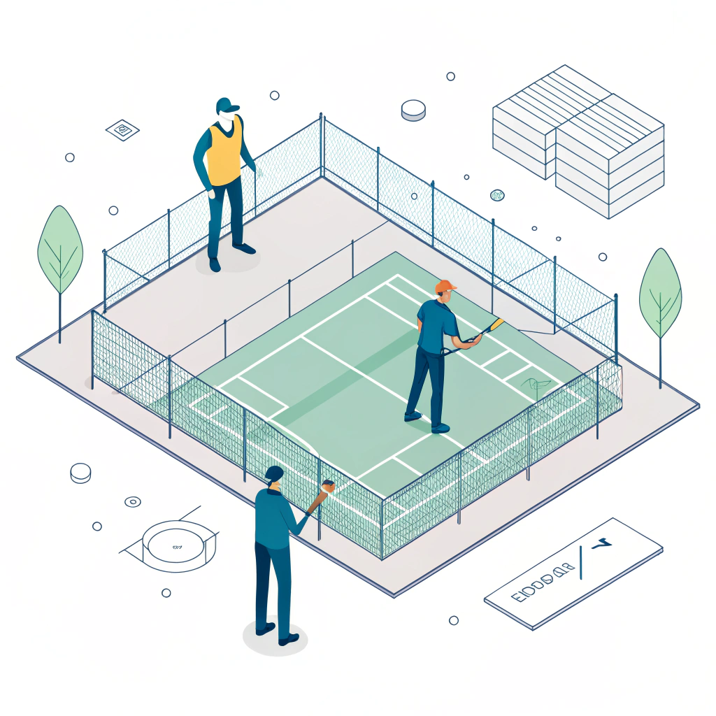 Abstract 2D blueprint style padel court construction illustration with geometric precision.