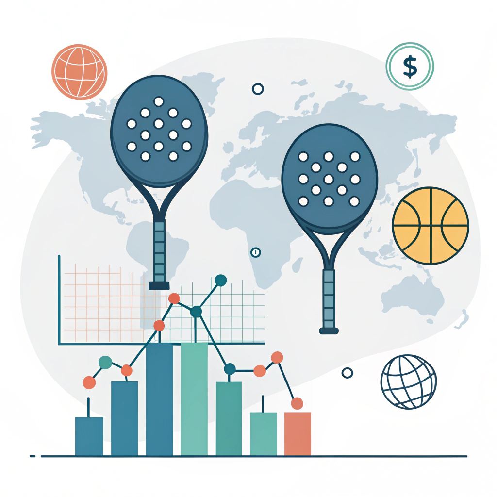 Minimalist 2D illustration of global padel trends with abstract elements