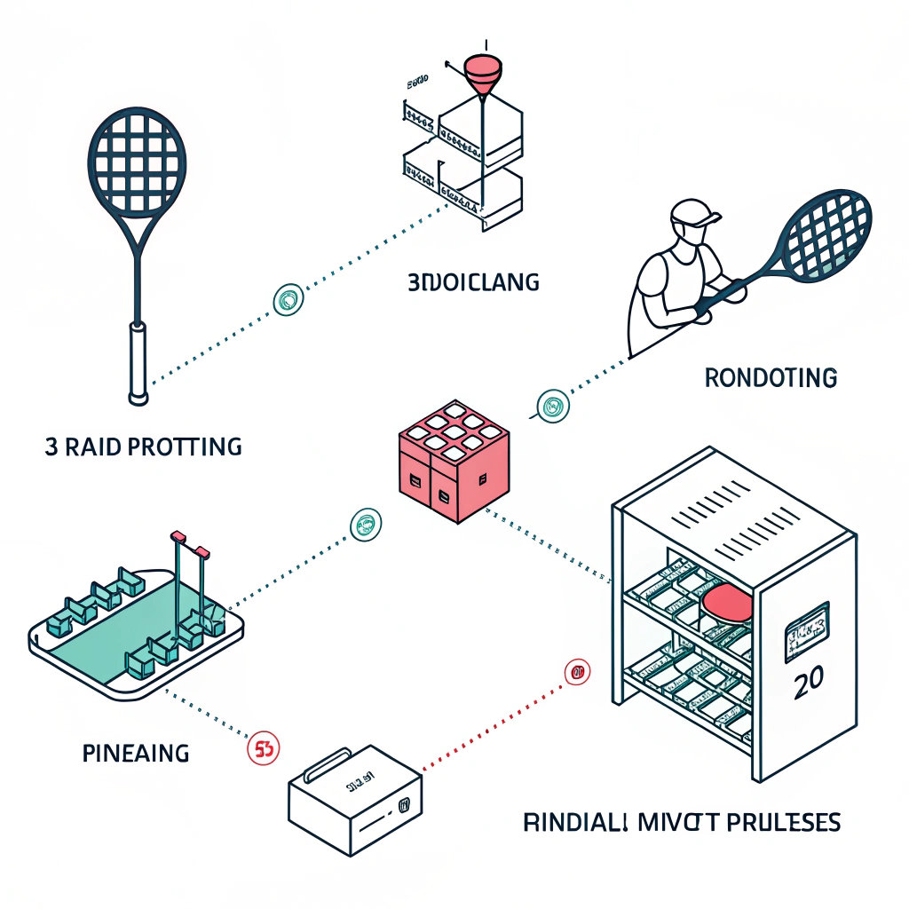 Minimalist 2D diagram of a padel racket production process