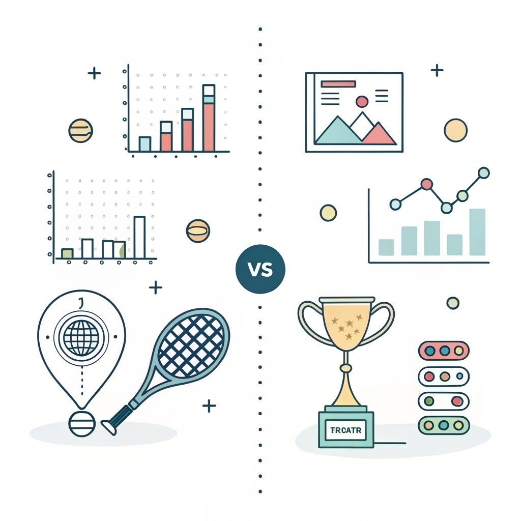 Minimal illustration contrasting modern analytics with traditional padel elements.