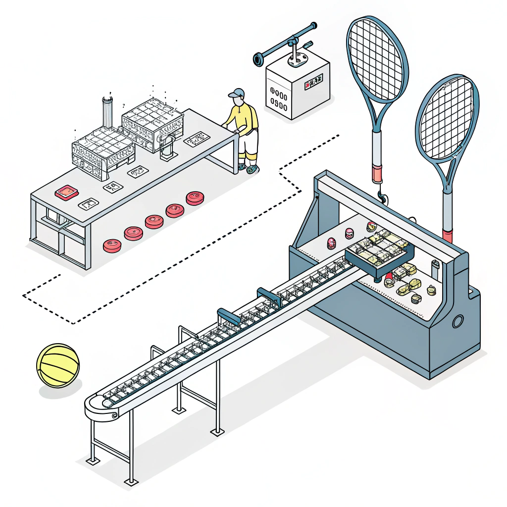 Minimal illustration of padel racket production with precision engineering elements