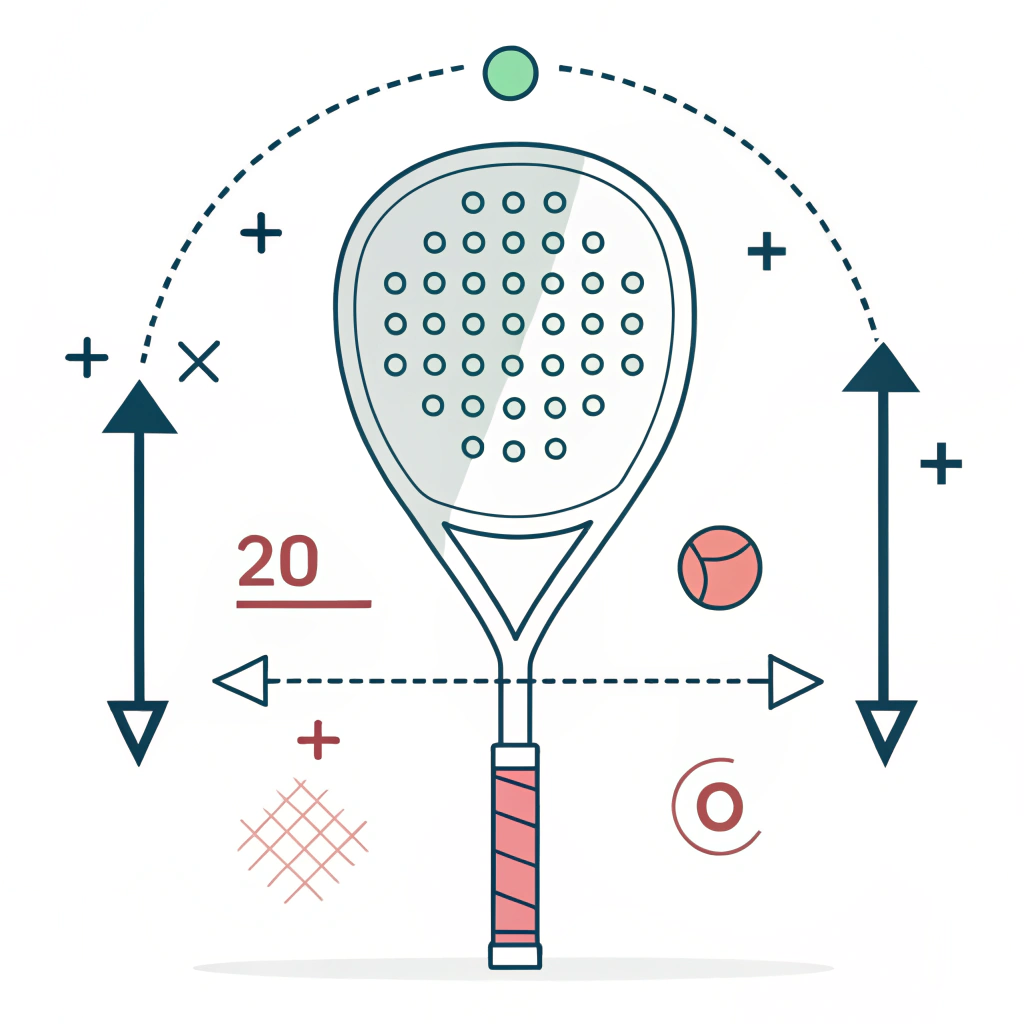 Minimalist flat style padel racket showing mass distribution with arrows