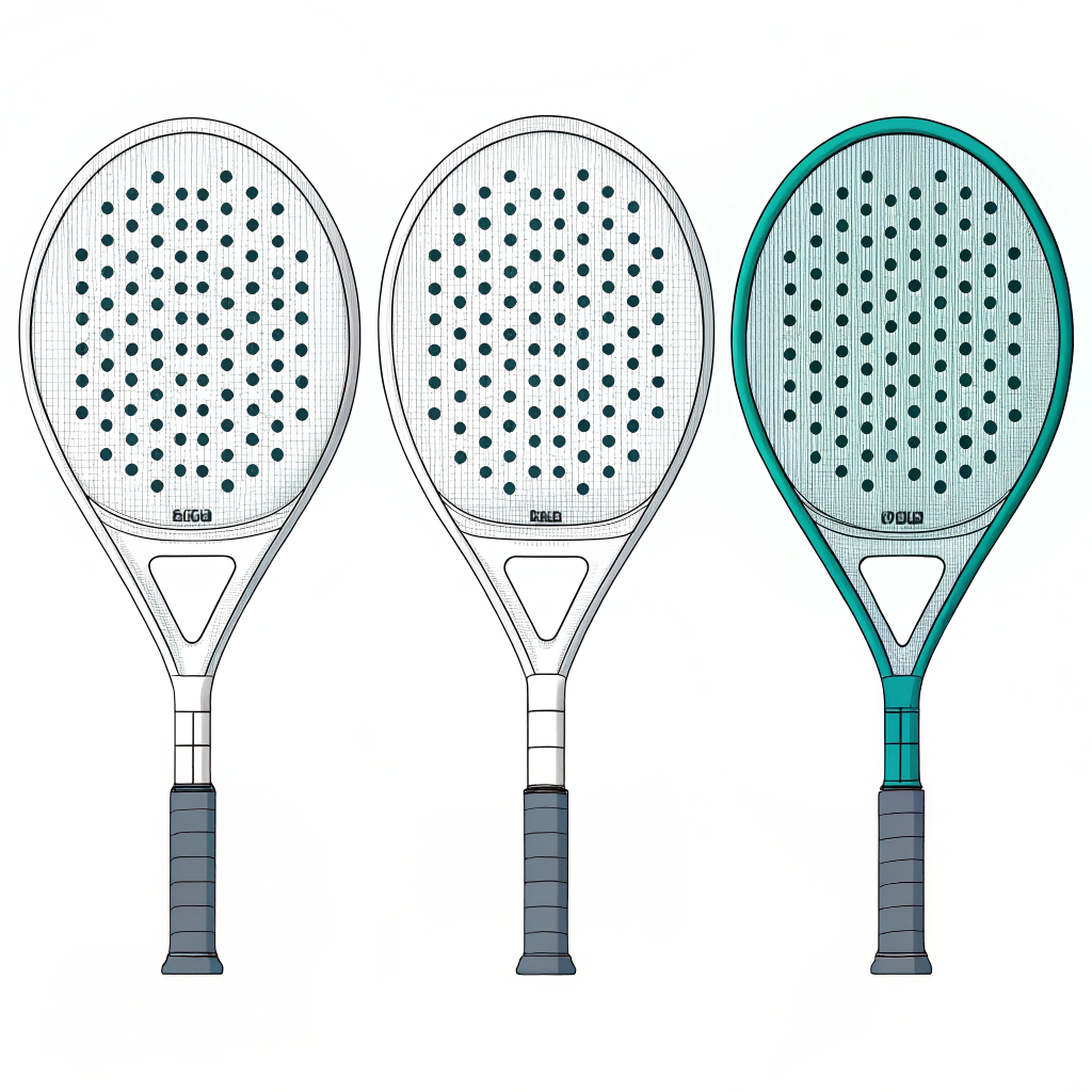 Clean 2D illustration comparing diamond, round, and teardrop padel rackets