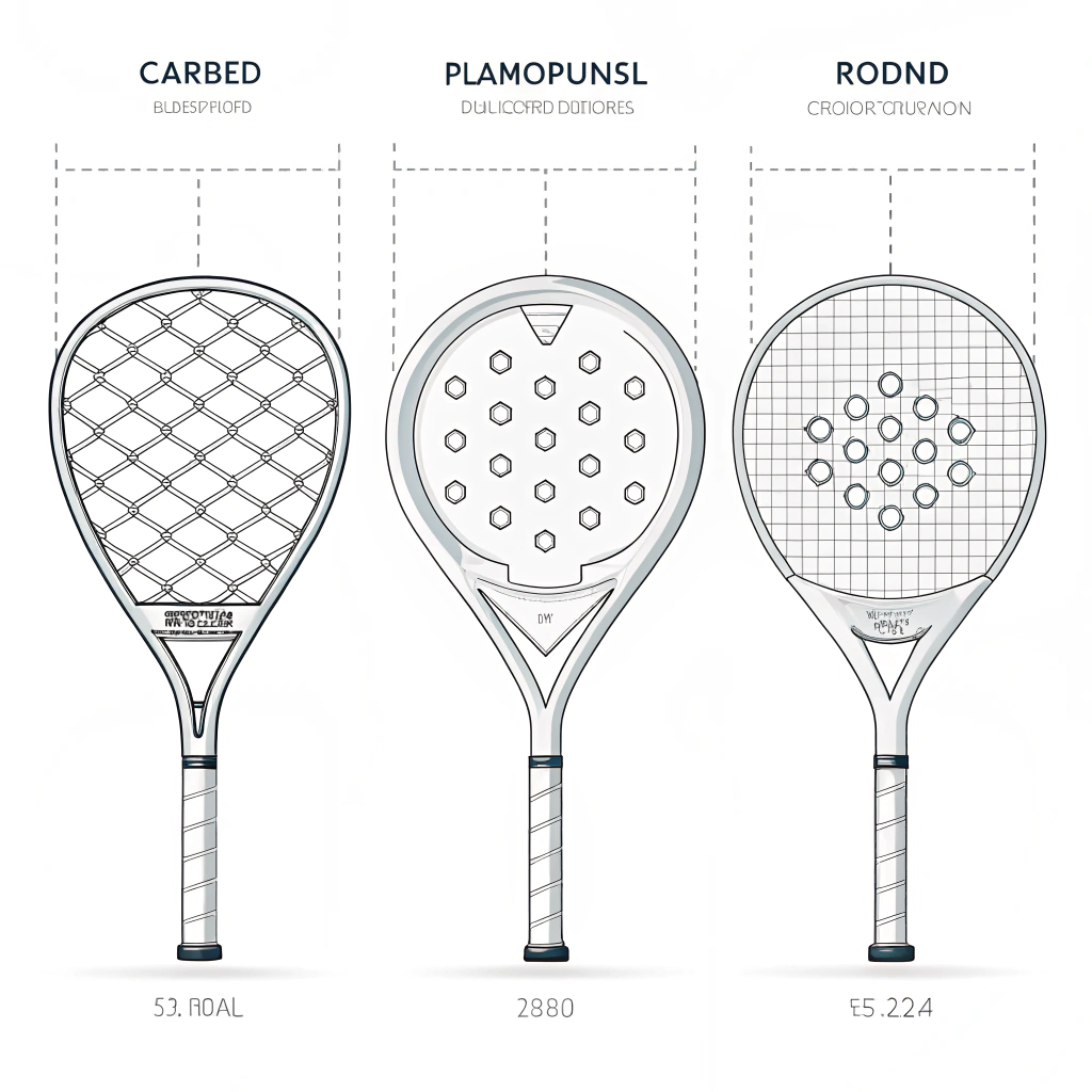 Minimalistic 2D illustration of innovative padel racket designs in flat style