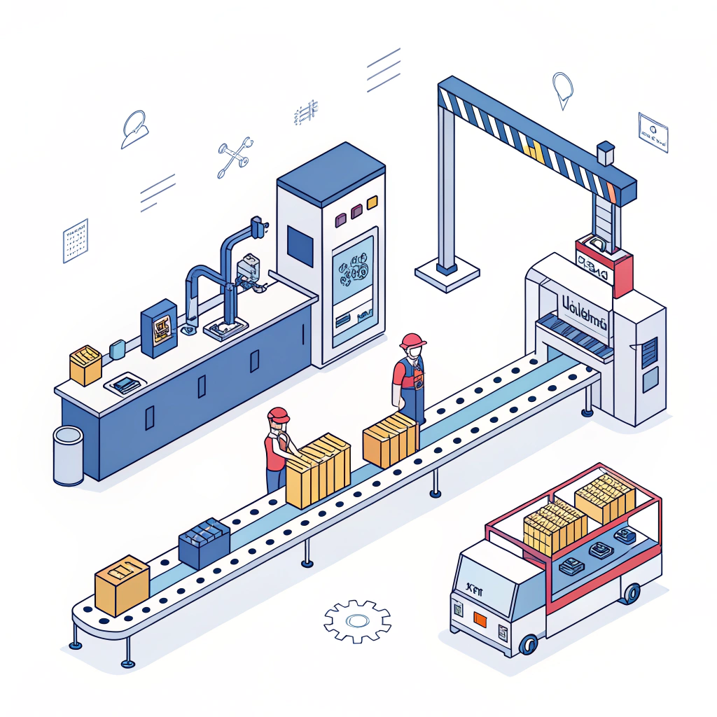 Minimalist illustration of streamlined production and quality control process.