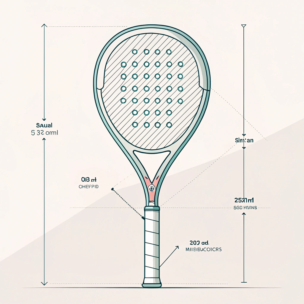 2D illustration of a sleek customizable padel racket with technical details