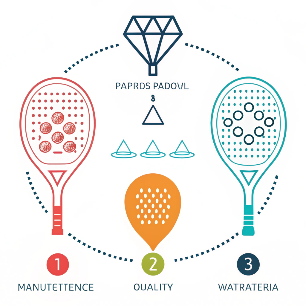 Minimalist illustration of abstract padel paddle customization and manufacturing process.