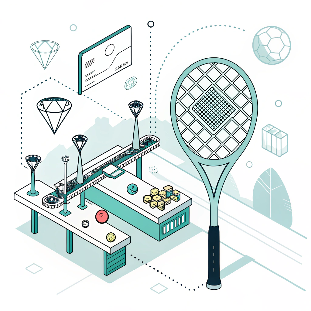 "Minimalist 2D futuristic padel racket production scene with modern fiber textures."