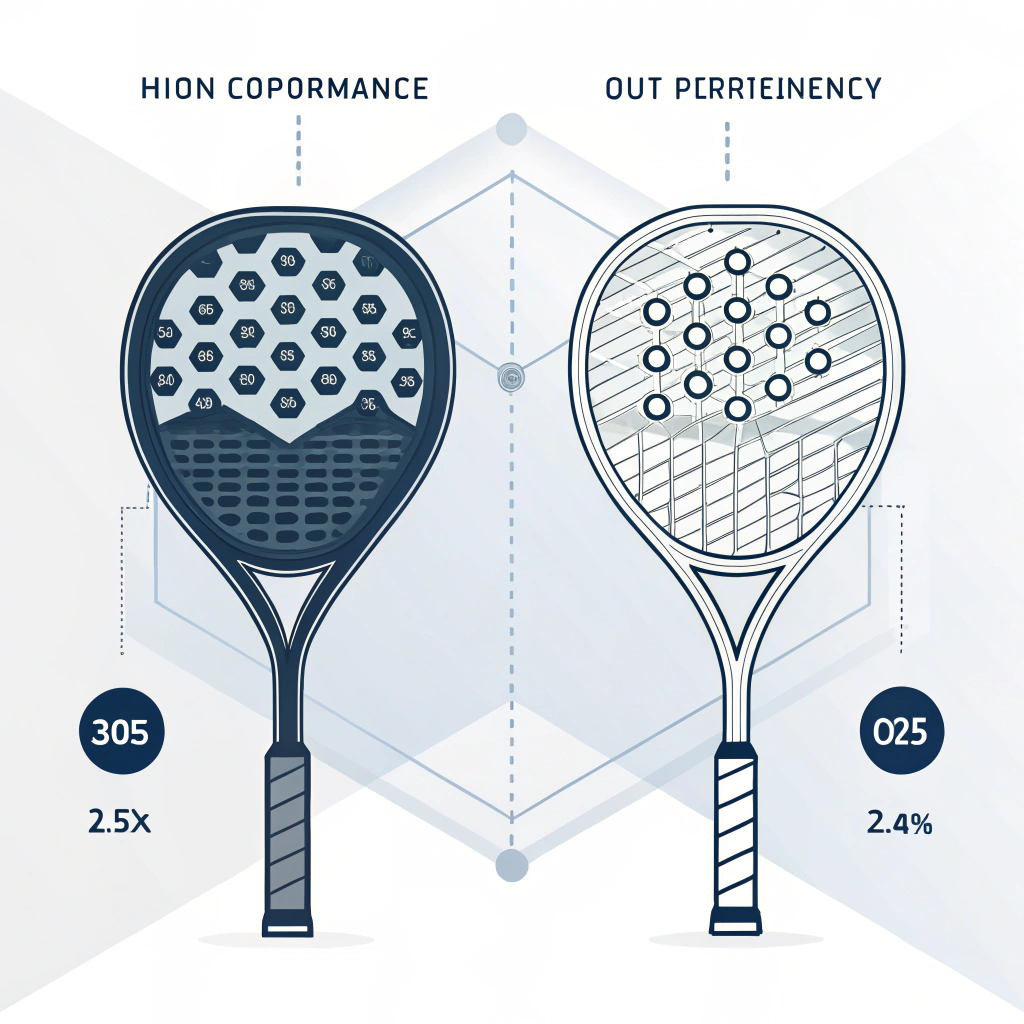 minimalist 2D illustration showing contrasting padel racket materials